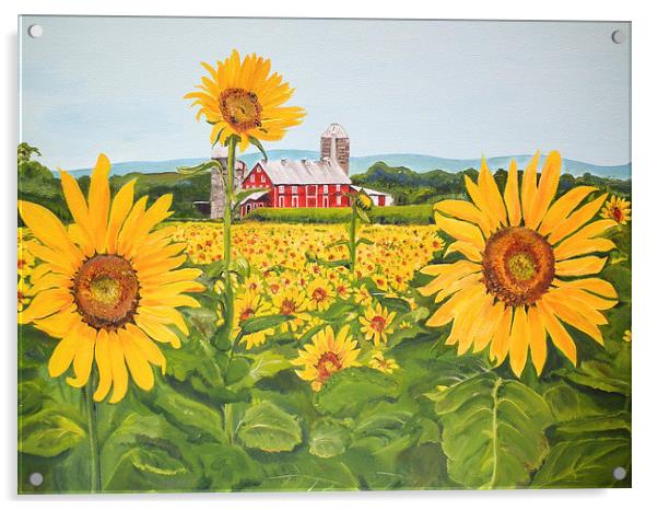 Sunflowers on Route 45 - Pennsylvania Acrylic by Jan Dappen