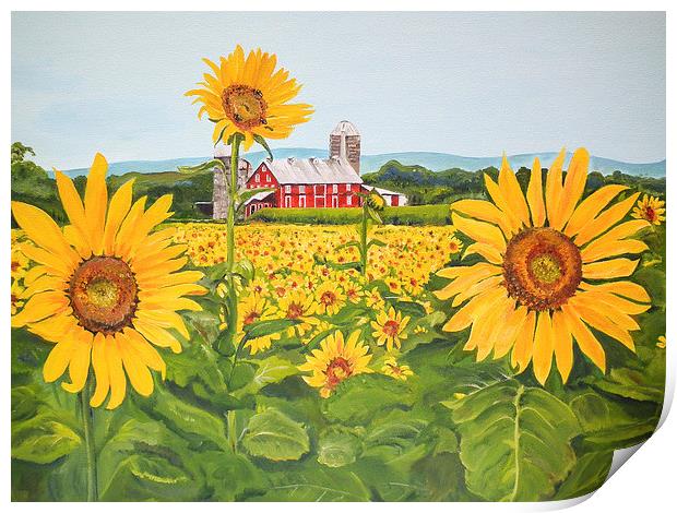 Sunflowers on Route 45 - Pennsylvania Print by Jan Dappen