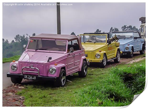  Hillside Vehicles in Bali Print by colin chalkley