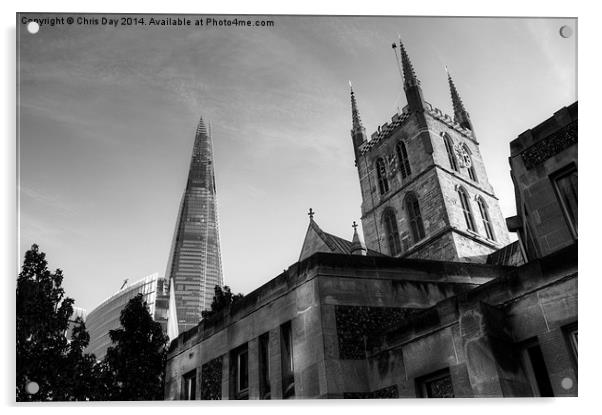 The Shard and Southwark Cathedral Acrylic by Chris Day