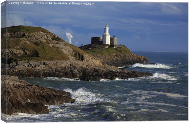 Mumbles Lighthouse Canvas Print by Jane Emery