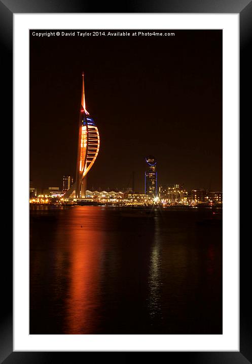  Spinnaker Tower at night 2 Framed Mounted Print by David Taylor