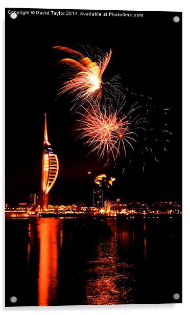  Spinnaker Tower Fireworks 12 Acrylic by David Taylor