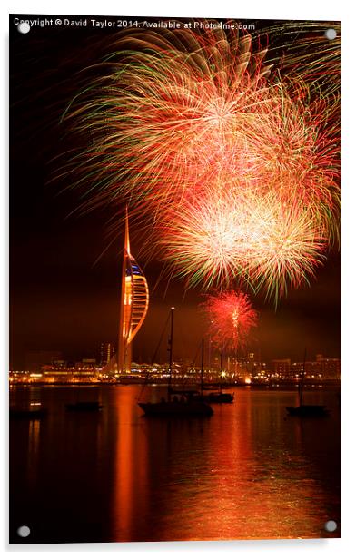  Spinnaker Tower Fireworks 14 Acrylic by David Taylor