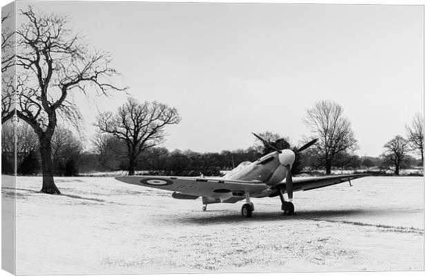 Spitfire in the snow black and white version Canvas Print by Gary Eason