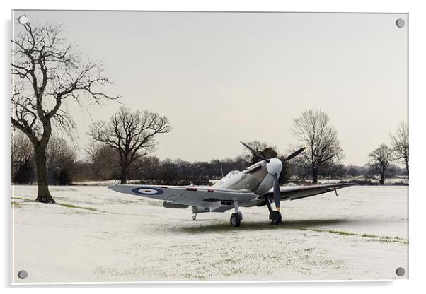 Spitfire in the snow Acrylic by Gary Eason