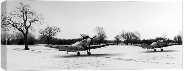 Spitfires in the snow black and white version Canvas Print by Gary Eason