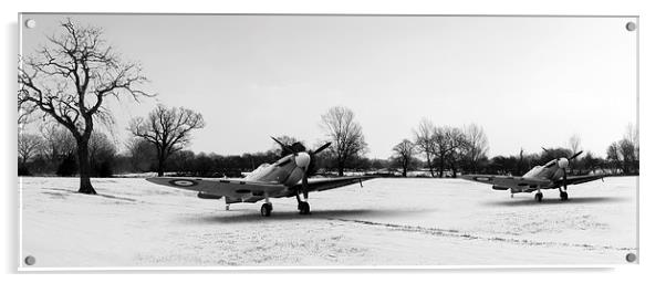 Spitfires in the snow black and white version Acrylic by Gary Eason