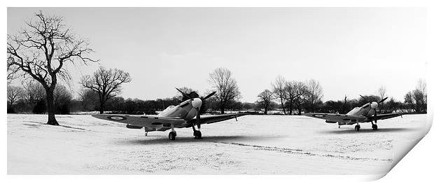 Spitfires in the snow black and white version Print by Gary Eason