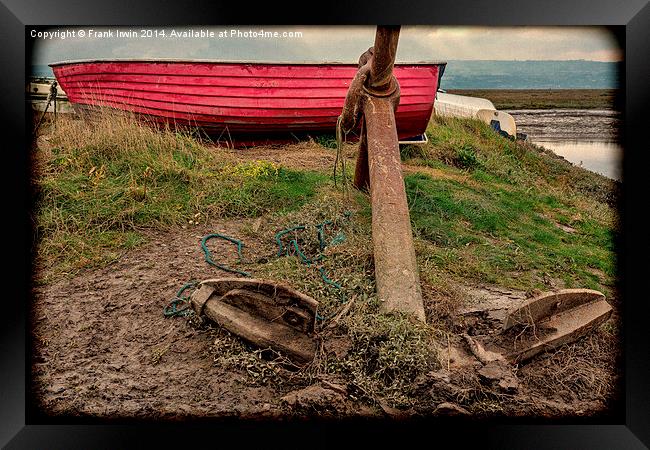  A Colourful red boat lies on Heswall Beach Framed Print by Frank Irwin