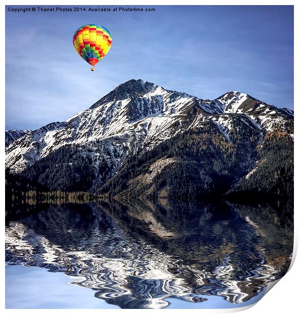  Hot air ballon over the Alps Print by Thanet Photos