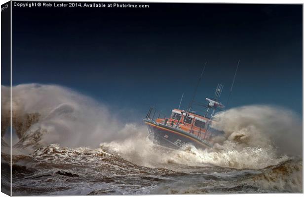 Lifeboat, Lady of Hilbre, into the Maelstrom Canvas Print by Rob Lester