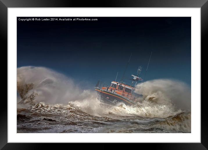 Lifeboat, Lady of Hilbre, into the Maelstrom Framed Mounted Print by Rob Lester