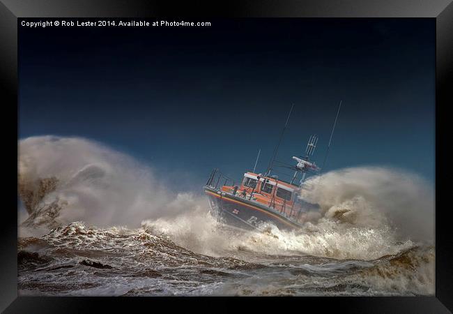 Lifeboat, Lady of Hilbre, into the Maelstrom Framed Print by Rob Lester
