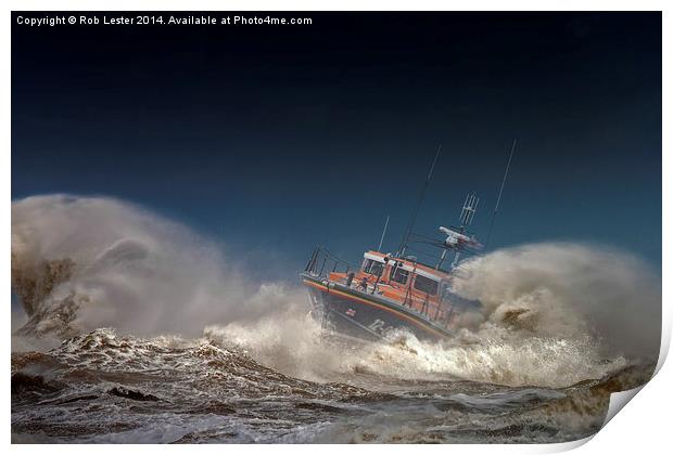 Lifeboat, Lady of Hilbre, into the Maelstrom Print by Rob Lester