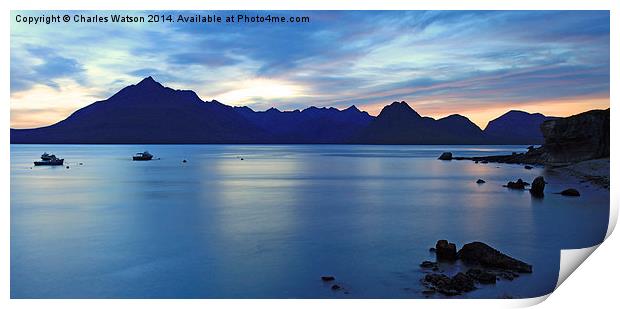  Sunset over the Cuillin Mountains Print by Charles Watson