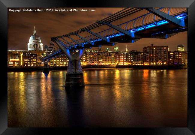  Millennium Bridge at night Framed Print by Antony Burch