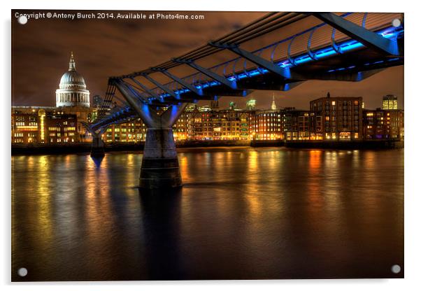  Millennium Bridge at night Acrylic by Antony Burch