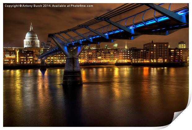  Millennium Bridge at night Print by Antony Burch