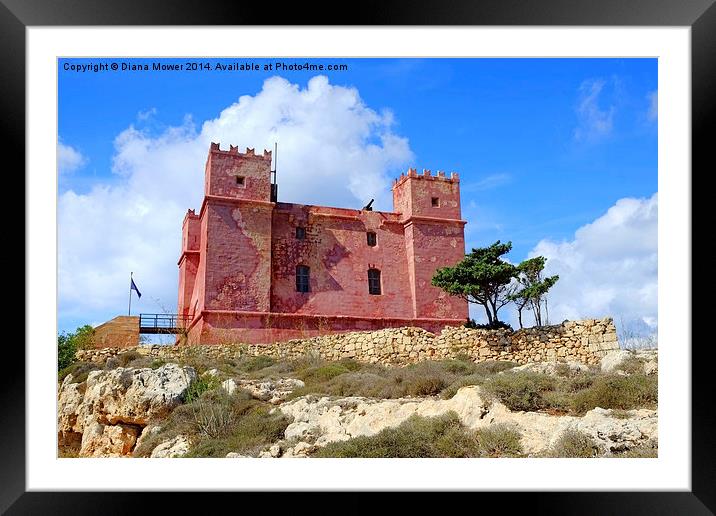  Red tower Malta Framed Mounted Print by Diana Mower