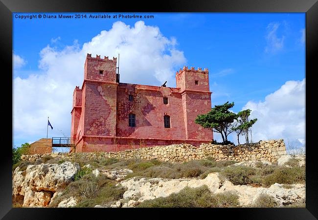 Red tower Malta Framed Print by Diana Mower