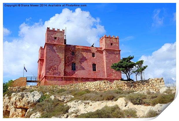  Red tower Malta Print by Diana Mower