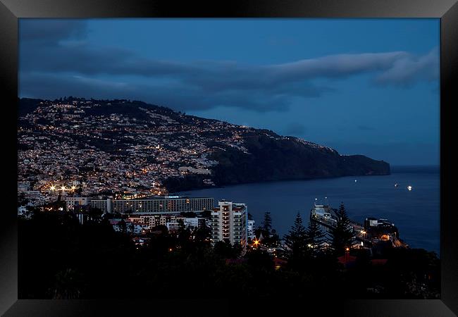 Funchal At Night Framed Print by Roger Green