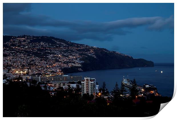 Funchal At Night Print by Roger Green