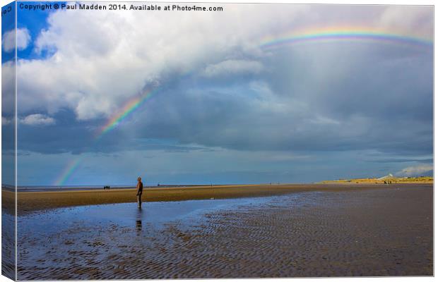 Rainbow at Crosby Beach Canvas Print by Paul Madden