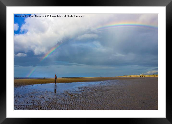 Rainbow at Crosby Beach Framed Mounted Print by Paul Madden