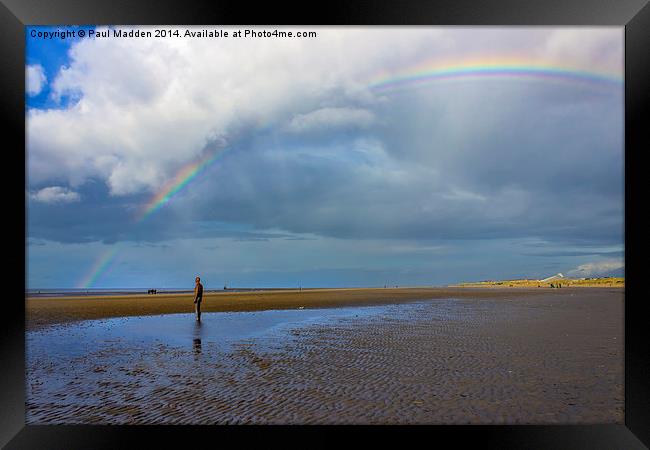 Rainbow at Crosby Beach Framed Print by Paul Madden
