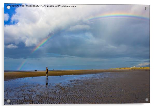 Rainbow at Crosby Beach Acrylic by Paul Madden