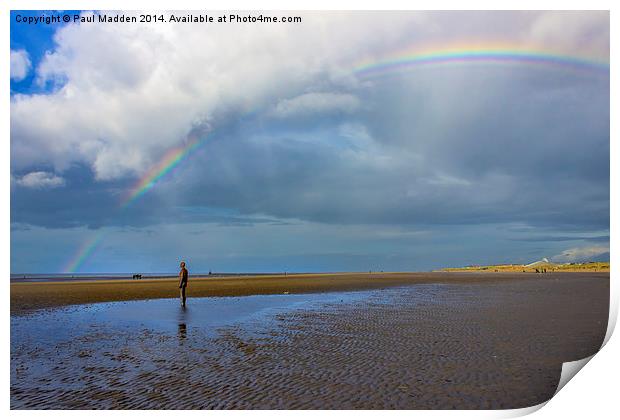 Rainbow at Crosby Beach Print by Paul Madden