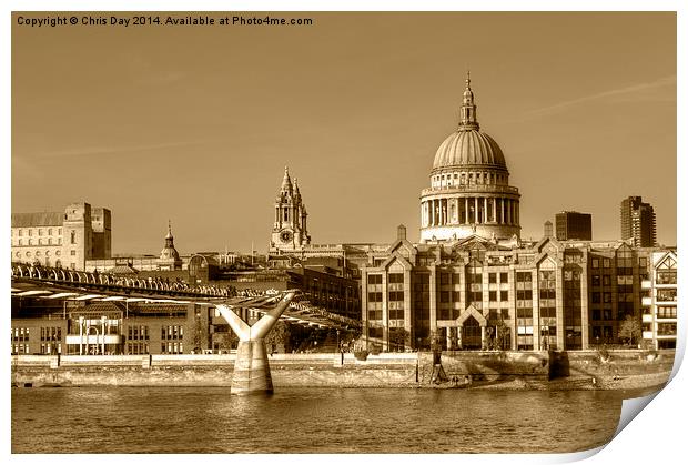 Millennium Bridge and St Pauls Print by Chris Day