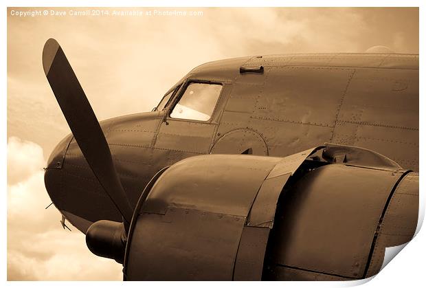  Mono picture of a Douglas DC-3 Aircraft Print by Dave Carroll