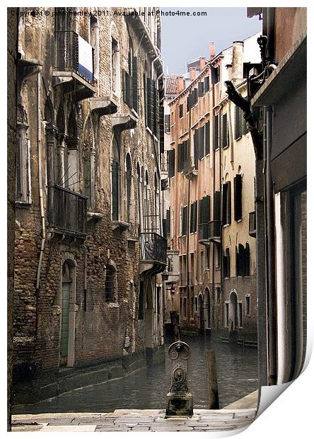 Inside Venice - Tall buildings dwarf a Venetian Ca Print by john hartley