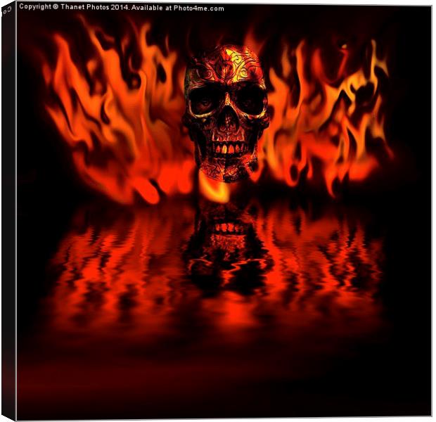  Skull in flames Canvas Print by Thanet Photos