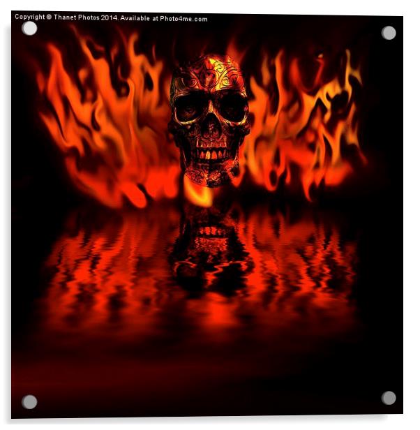  Skull in flames Acrylic by Thanet Photos