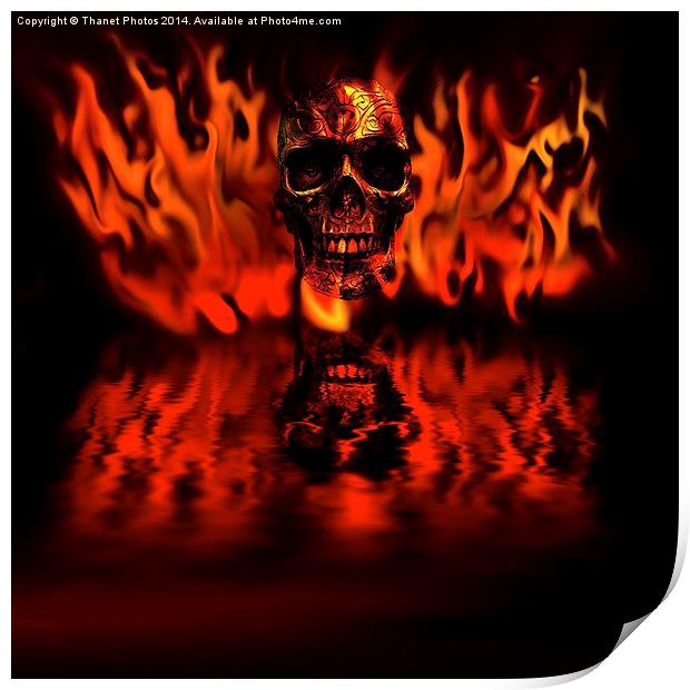  Skull in flames Print by Thanet Photos