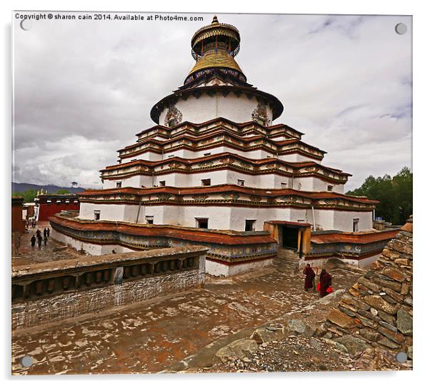 The Kumbum Stupa Acrylic by Sharon Cain