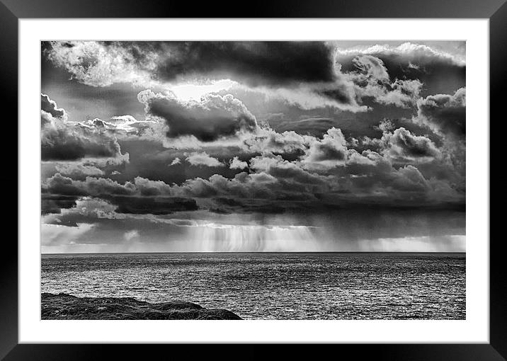  Rainstorm at sea in monochrome. Framed Mounted Print by Mark Godden