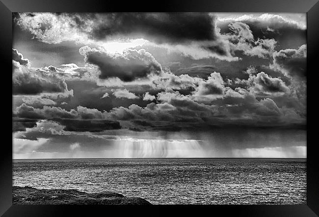  Rainstorm at sea in monochrome. Framed Print by Mark Godden
