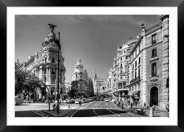 The end of the Calle de Alcalá B&W Framed Mounted Print by Tom Gomez