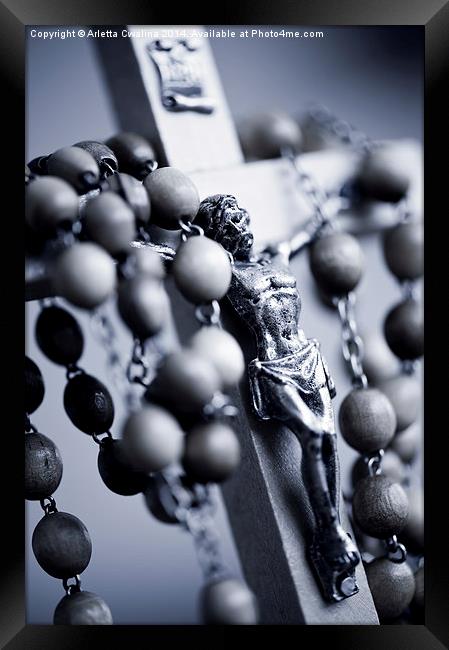 Blue toned Jesus rosary Framed Print by Arletta Cwalina