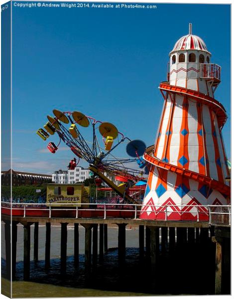 Paratrooper & Helter Skelter, Clacton Pier Canvas Print by Andrew Wright