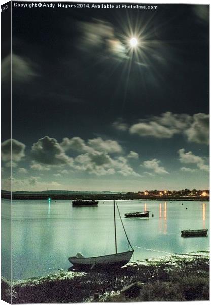  Moorings under the moonlight Canvas Print by Andy Hughes