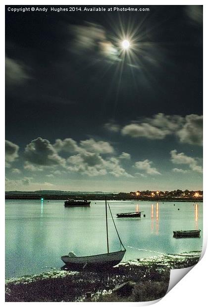  Moorings under the moonlight Print by Andy Hughes