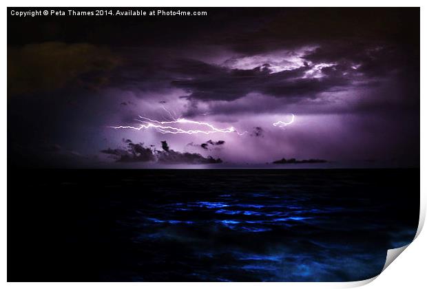 Ocean Lightning Print by Peta Thames