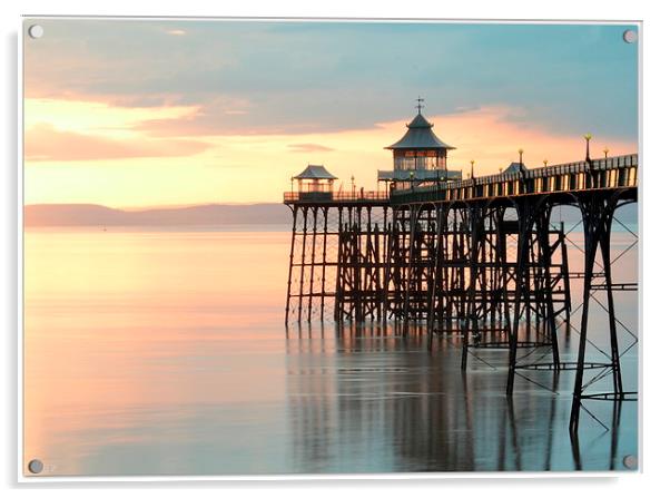  Sunset at Clevedon Pier, North Somerset, United K Acrylic by Nikki Pinder