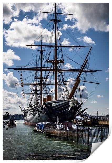 HMS WARRIOR in PORTSMOUTH HARBOUR  Print by DAVE BRENCHLEY